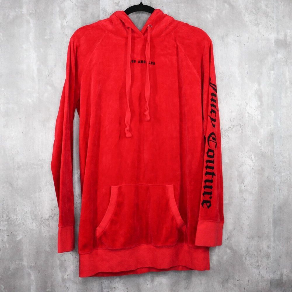 Juicy‎ Couture Black Label Hoodie Womens Small Red Velour Los Angeles Oversized